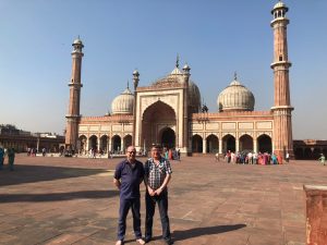 Captain Clarke and myself in the courtyard of the Jama Masjid mosque - the largest mosque in India.